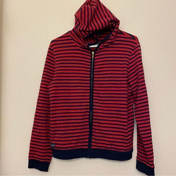 Lauren Ralph Lauren Tops - Lauren Ralph Lauren Navy blue red striped hooded full zip sweatshirt hoodie-M